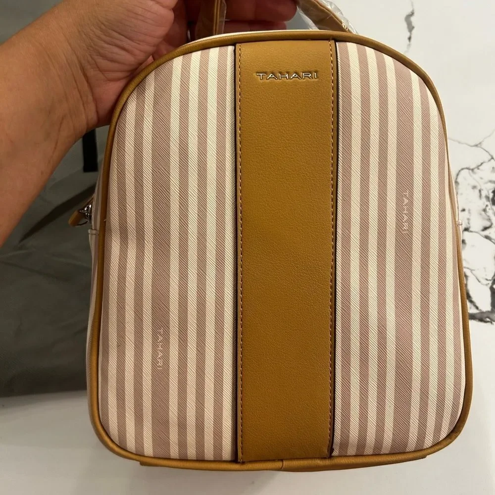 Tahari Brown Striped backpack Bag nwt